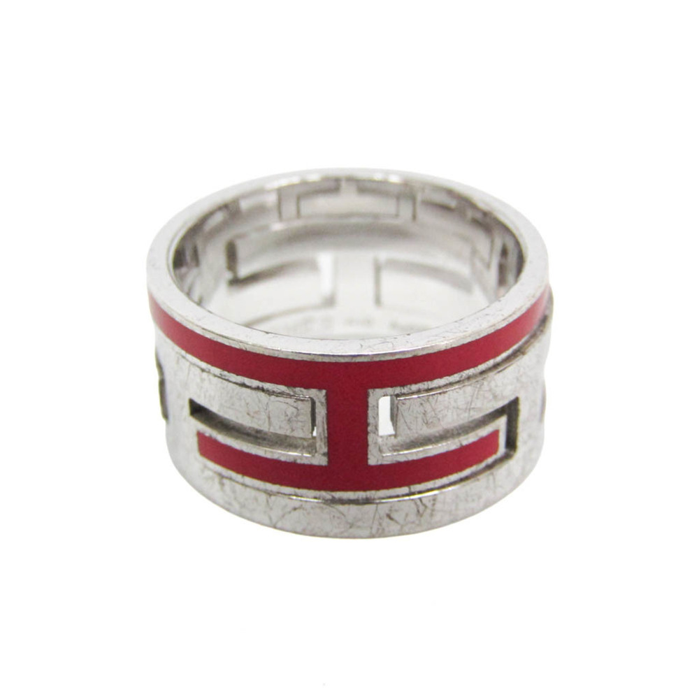 Hermes Move H Silver Fashion Band Ring Silver,Red Color